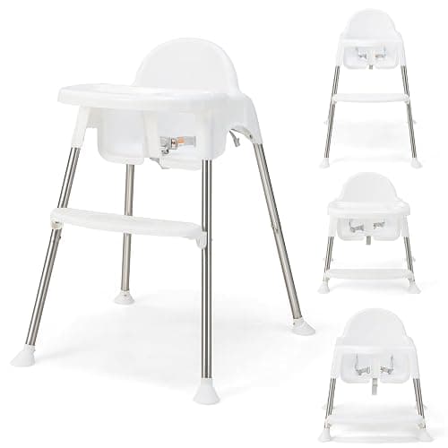 HONEY JOY Baby High Chair, 4 in 1 Convertible Highchair for Babies and Toddlers, Adjustable Legs, Double Removable Tray & Footrest, 3-Point Safety Harness for Infants Boys Girls (White) - Image 1