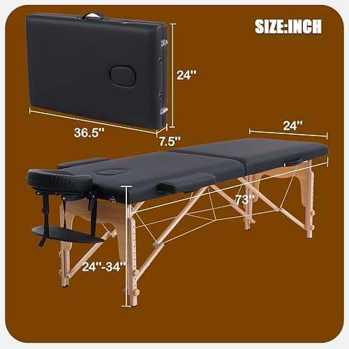 VIRRMO Portable Massage Table with Neck Stretcher, Adjustable Lash Bed Massage Bed Tattoo Table for Eyelash Extensions Beauty Tattoo,Black thumbnail 2