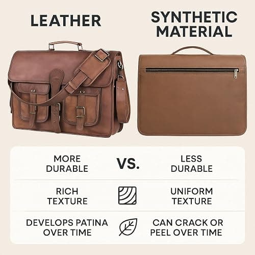 Leather Messenger Bag for Men and Women 18 inch Large Vintage Leather Briefcase Laptop Shoulder Bag Unisex Crossbody Messenger Satchel for Office, Business, Work, Travel thumbnail 4