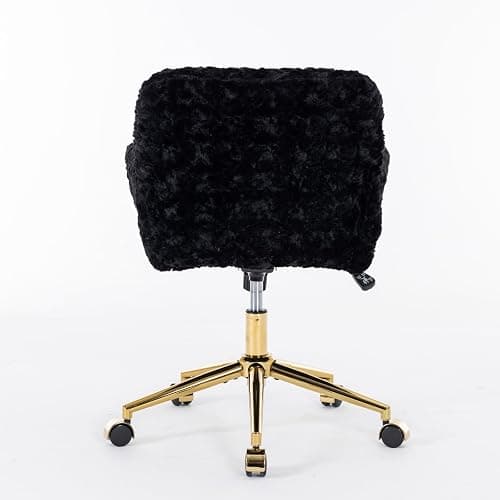 Beuiosda Faux Fur Vanity Makeup Desk Chair, Comfy Upholstered Office Chair with Wheels and Gold Metal Base, Modern Accent Swivel Vanity Chair Adjustable High, Chassis Can Be Tilted 40° (Black) thumbnail 5