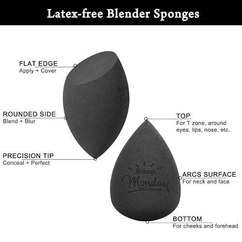 Real Perfection Makeup Sponge Set Blender Sponges, Latex-Free Beauty Makeup Sponges 7 pcs with 1 Travel Container Case for Blending Foundation Liquid Cream and Powder (Black) thumbnail 3
