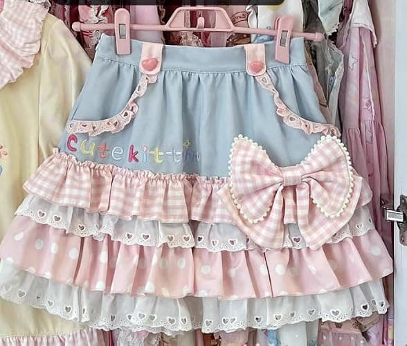 GOTHPICKUS Womens Lolita Ruffled Bow Lace Skirt Kawaii Cute Pleated Cake Skirts A-Line Tiered Harajuku Zip Up Mini Dress thumbnail 6