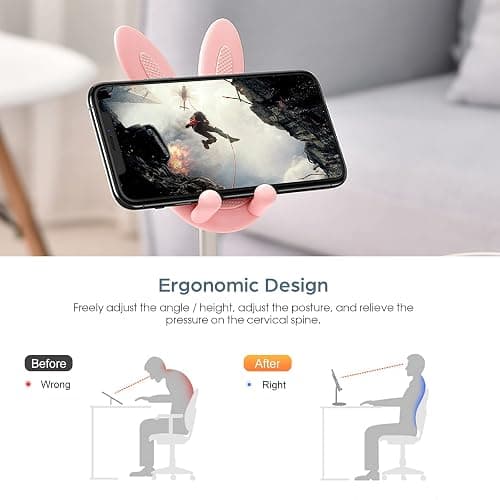 nediea Cell Phone Stand,Angle Height Adjustable Bunny Phone Stand for Desk,Cute Rabbit Phone Holder Stand for Desk, Compatible with All Mobile Phones, Tablets(4-10in) (Pink) thumbnail 4