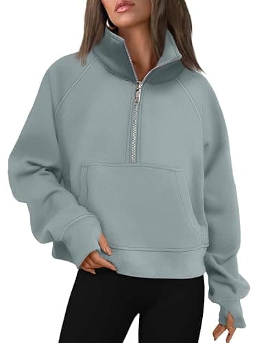 AUTOMET Womens Sweatshirts Half Zip Cropped Pullover Fleece Quarter Zipper Hoodies 2025 Fall Fashion Outfits Clothes - Image 1