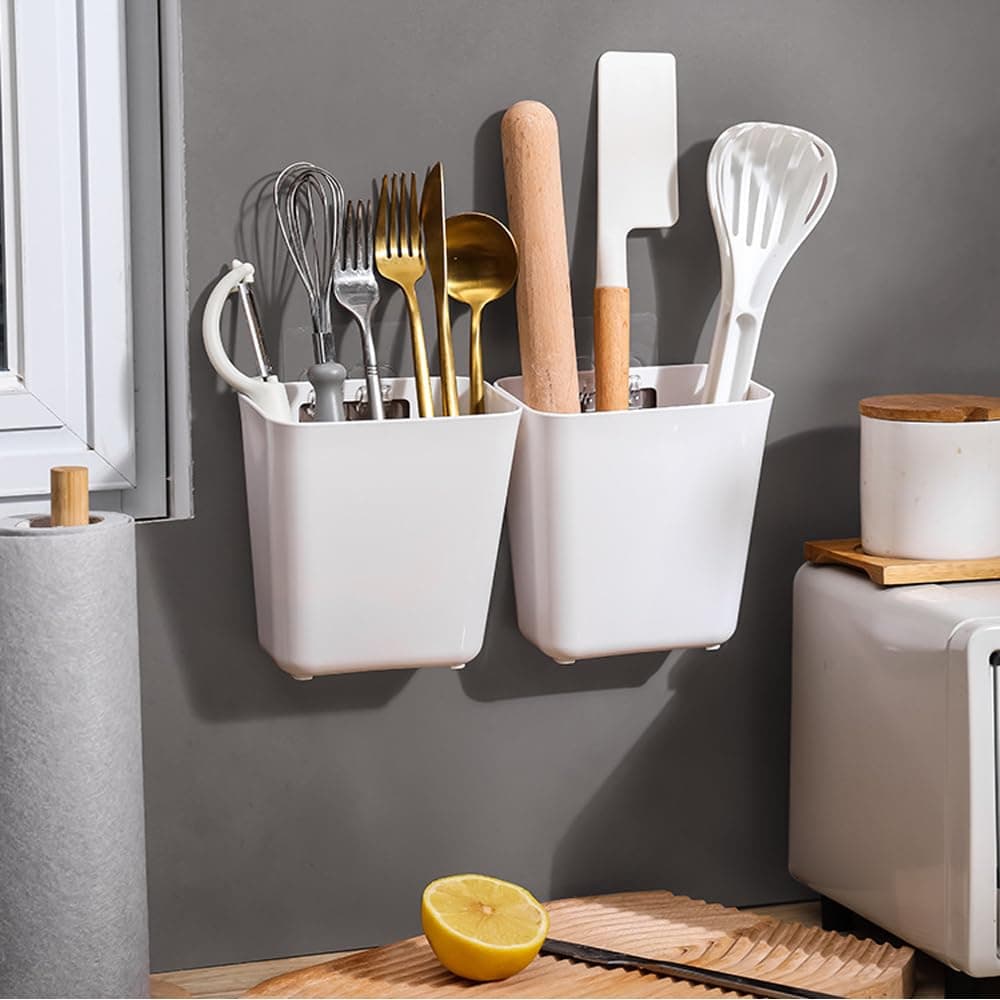 Pack of 4 Kitchen Cabinet Door Storage Box, Self-Adhesive Wall Mounted Organiser for Cupboard, Bathroom, Fridge - Small Items thumbnail 5