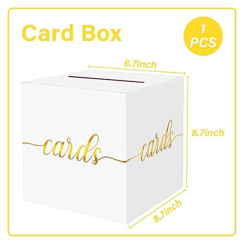 LIKAJON 1 Pack White and Gold Foil Card Box for Party, 8.7" White Gift Card Box for Birthday, Wedding, Baby Shower, Retirement, Anniversary, Bridal Shower, Graduation, Raffle Ticket thumbnail 3