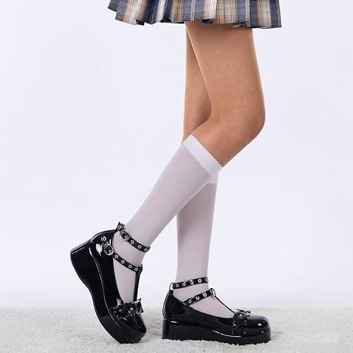 BYOMIGY Mary Jane Shoes Women Goth Platform Heels Chunky Heel Pumps with Ankle Strap Wedge Heels for Women thumbnail 3
