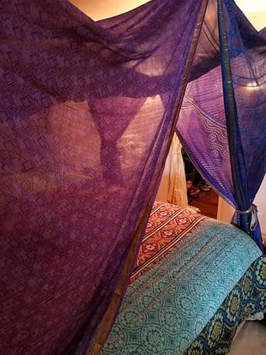 Bed Canopy Curtains Boho Curtains Bohemian Blue Decor India Silk Sari Saree Made to Order Queen Purple Over Bed Tent (Twin(39''x78''x78'')) Multi thumbnail 4
