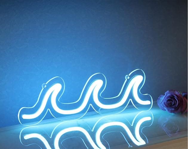 Wave Neon Signs Light Blue LED Night Lights With Dimmable Switch For Kids Wall Decor USB Powered For Living Room Bar Bedroom Christmas Gift(11.8 * 3.9") thumbnail 3