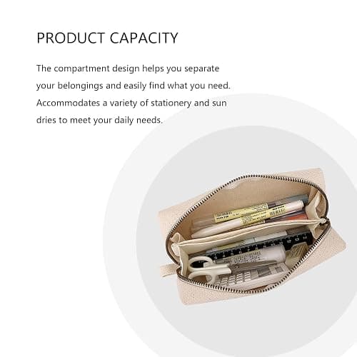 YONBEN Pencil Case Durable Cotton Canvas Pouch Bag for Pens Stylish and soft (Beige) thumbnail 5