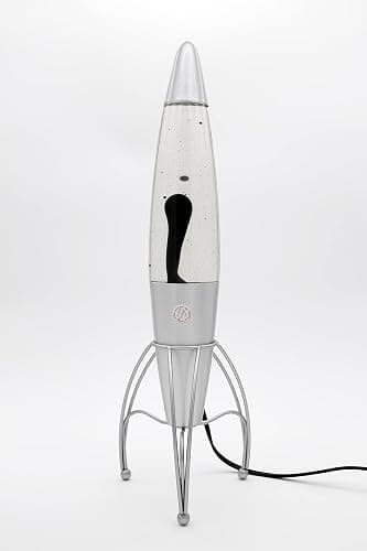 Inspired Designs Retro Rocket Ship Ferrofluid Lava Lamp with Magnetic Black Wax and Clear Liquid, 15 inch - Image 1