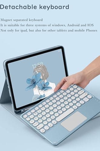 Touchpad Keyboard Case for iPad Air 11 inch (M3,M2)/ iPad Air 5th/4th Generation 10.9 inch Case with Cute Round Key Detachable Color Trackpad Keyboard (Blue) thumbnail 3