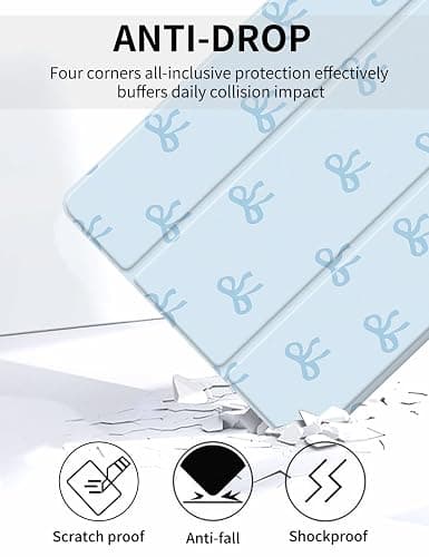 Fycyko Trifold Stand Case for iPad 11th Generation (A16) 2025 11 Inch/iPad 10th Generation 2022 10.9 Inch, Stylish Cute Blue Bow Pattern Aesthetic Printed Design Protective Cover-Blue Bow thumbnail 2