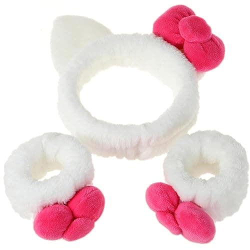 Cat Bow Headband for Skincare – 3 Pack Cute Spa Headband Set for Women with Wristbands thumbnail 2