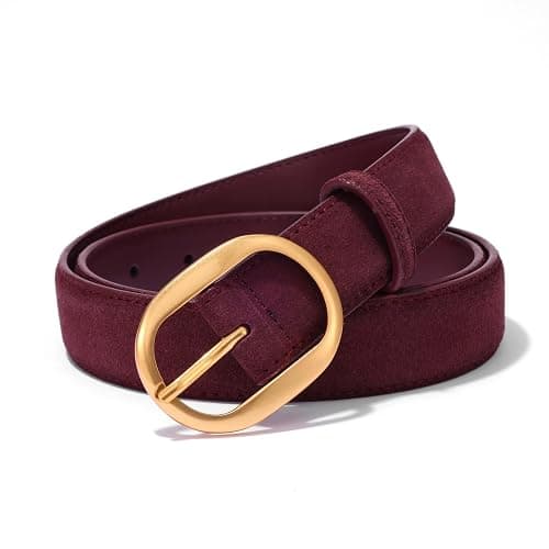 Womens Leather Suede Belt Brown Waist Belt for Casual Dress Jeans Ladies Genuine Leather Gold Buckle Belt thumbnail 2