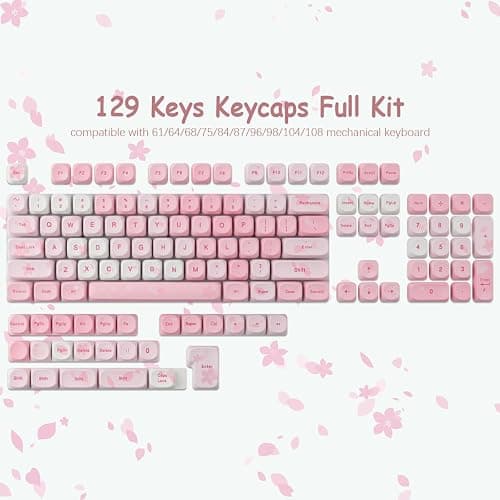Tsungup MOA Keycaps-Pink Sakura,129 Keys Cute Custom Cherry Blossom Keycaps | Dye Sub PBT Key Caps Keyboard Keycap Set for MX Switches Mechanical Keyboard(only keycap) thumbnail 6