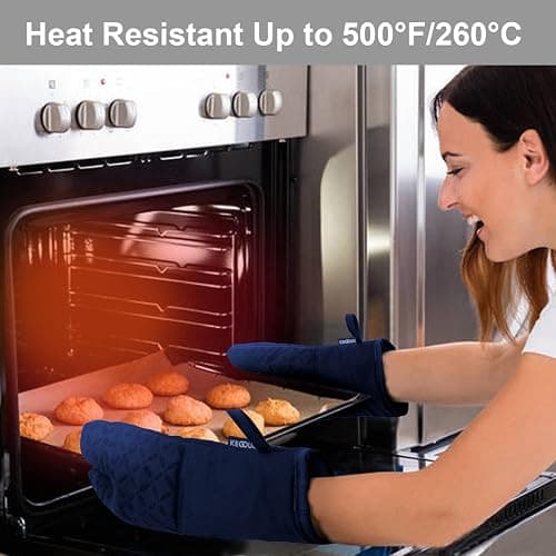 KEGOUU Oven Mitts and Pot Holders 6pcs Set, Kitchen Oven Glove High Heat Resistant 500 Degree Extra Long Oven Mitts and Potholder with Non-Slip Silicone Surface for Cooking(Marine Blue) thumbnail 6