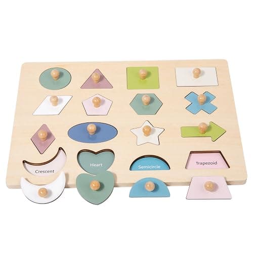Adena Montessori Wooden Shape Peg 16 Piece Puzzle for Toddlers 2-4,Montessori Colorful Shapes Sorter Board,Geometric Color Matching Toys for Girls Boys 18-24 Months,Baby & Toddler Eearly Learning Gift - Image 1