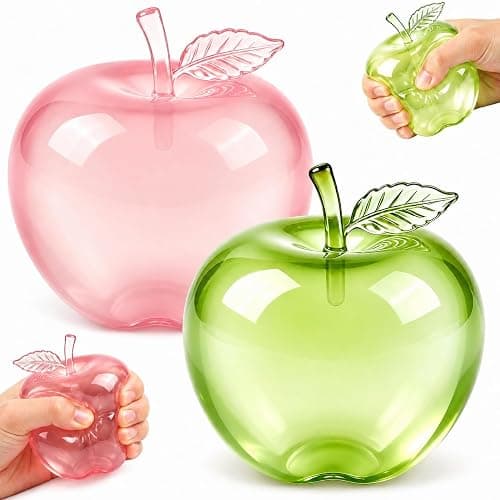 Apple Squishy Stress Ball Squishy Toys , Soft TPR Sensory Squeeze Toy for Stress Relief, Mouldable Fidget Toy for Home, Office & Daily Relaxation Fidget Toys, Pink & Green 2 Pack - Image 1