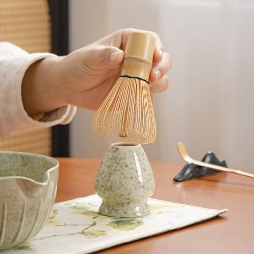 Matcha Whisk Set - 7PCS matcha kit ，Matcha Bowl with Spout, Bamboo Whisk with Ceramic Holder, Macha Scoop and Sifter, Matcha Kit for Ceremony, Gift for Matcha Lovers Green matcha set thumbnail 5