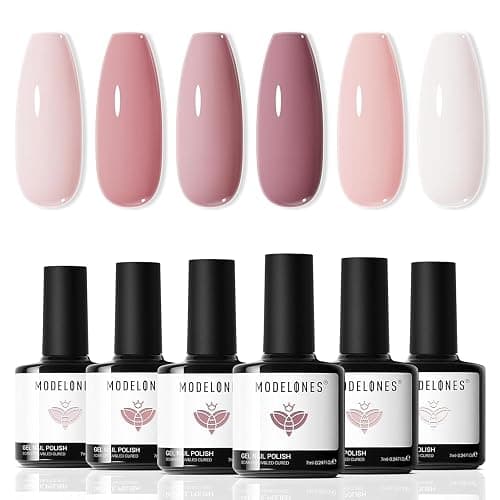 Modelones Gel Nail Polish 6 Colors Nude Pink Gel Polish Kit White Pastel Light Pink Nail Polish Gel Barely Pink Soak Off Gel Nail Popular Nail Art DIY Salon Home Manicure Gifts - Image 1