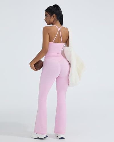 OMKAGI 2 Piece Workout Sets for Women Padded Tank Tops Flare Leggings Pilates Outfits thumbnail 3