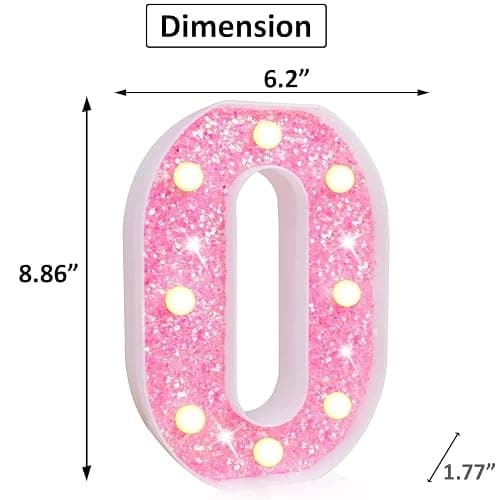 Light Up Letters, Glitter Alphabet Letter Sign Pink LED Marquee Letter Lights Battery Powered for Night Light Girls Bedroom Birthday Party Wedding Home Christmas Decorations Gift for Her-Pink O thumbnail 2