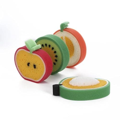 LOVESUMMER Multi-Use Cute Fruit Pattern Sponges (10pcs) - Bath Sponge Set for Delicate Surfaces - Gentle yet Firm Exfoliation thumbnail 4