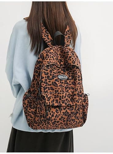 HOKMAH Fashion Cheetah Backpack Shoulder Bag, Trendy y2k Design Daypack Bookbag Leopard Print Coquette Purse Women Men Daily (Oak Brown) thumbnail 4