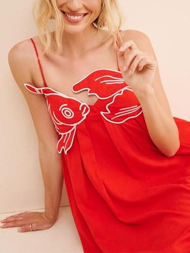 Joiemont Womens Koi Fish Long Strap Dress 3D Fish High Waist Maxi Cami Dress thumbnail 6