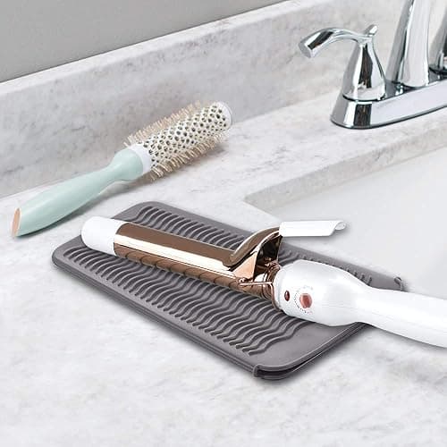 Heat Resistant Mat for Hair Tools, Silicone Heat Mat & Holder for Curling Iron, Professional Curling Iron Mat for Countertop, Portable Travel Flat Iron Heat Mat Pad Pouch Case Cover - Gray thumbnail 6