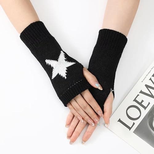 Sumleno Cute Y2K Star Fingerless Gloves Thumb Hole Mittens Fairy Grunge Accessories Harajuku Arm Warmers for Women Girls thumbnail 5
