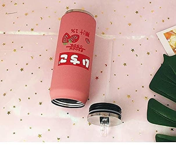 PEXIZUAN Kawaii Stainless Steel Kawaii Water Bottle with Straw Japanese Water Bottle Insulated(500ml/16.9oz,Pink) thumbnail 4