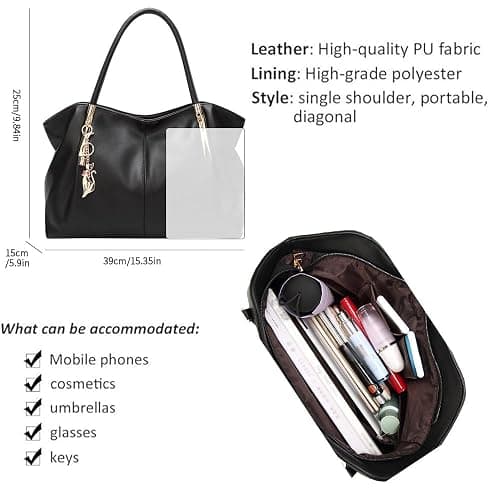 Pahajim Tote Bags for Women PU Leather Shoulder Bags Women with Zip Waterproof Bag Simple and Lightweight Ladies Handbags for Work Shopping Bag thumbnail 3
