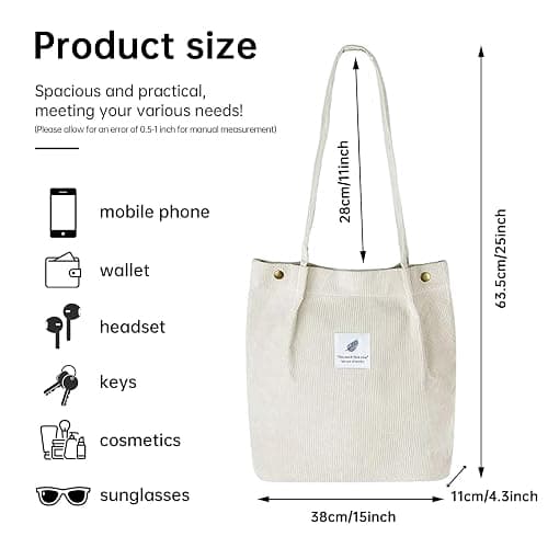 YanZhou Canvas Tote Bag for Women, Large Capacity Corduroy Quilted Tote Bag with Inner Pockets, Durable Stylish ，Reusablee thumbnail 3