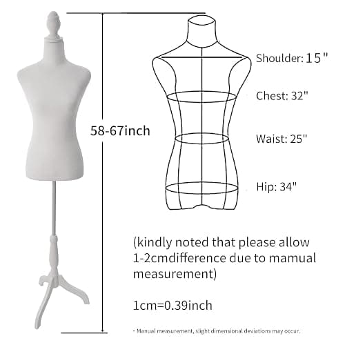 Female Dress Form Mannequin Torso Body with Adjustable Tripod Stand Dress Jewelry Display (White) thumbnail 4
