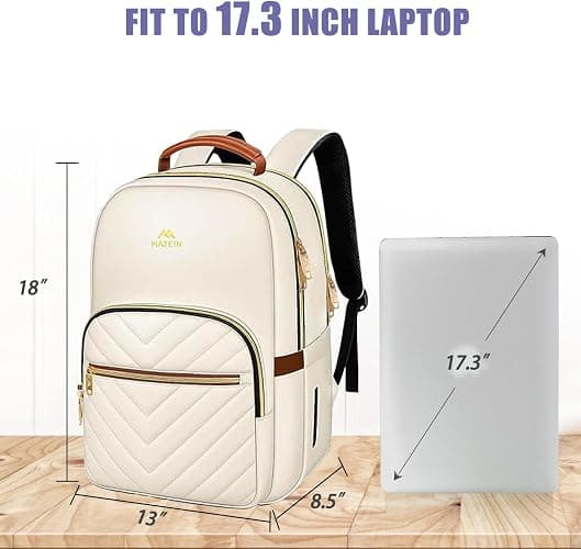 MATEIN Backpack for High School Girls, Large Capacity 17 Inch Laptop Backpack with Multiple Pockets, Water Resistant College Work Bag, Lightweight Daypack for Travel, Beige thumbnail 5