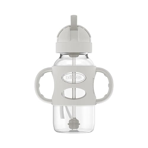Dr. Brown's Milestones Wide-Neck Sippy Straw Bottle with 100% Silicone Handles and Weighted Straw, 9 oz/270 mL, Gray & Green, 6m+ - Gray & Green - 2 Count (Pack of 1) thumbnail 11