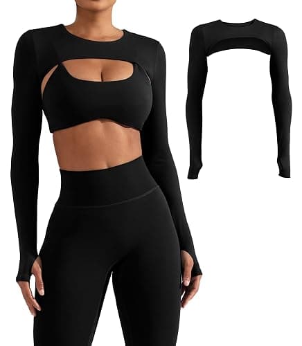 YEOREO Women Crop Top Long Sleeve Bolero Open Front Workout Cropped Shirts Sports Shrug - Image 1