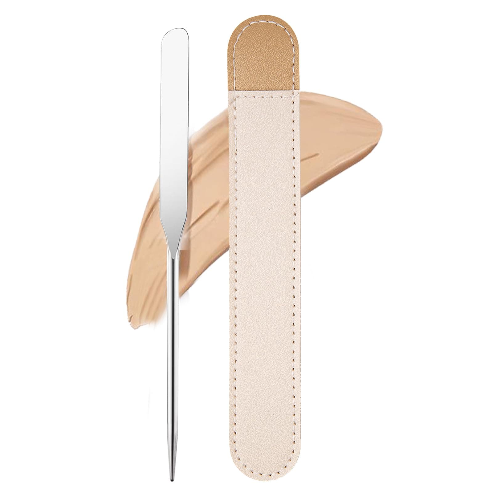 Picasso Makeup Spatula, Stainless Steel Cosmetic Professional Cosmetic Mixing Makeup Palette Spatula Makeup Artist Tool whit PU Leather Cover - Image 1