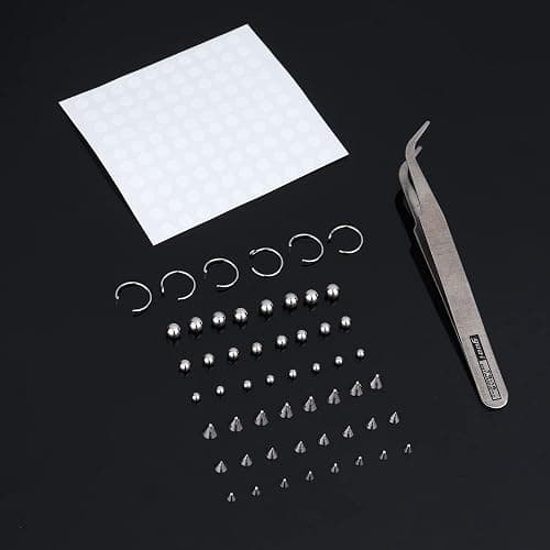 TEN MIRO Fake Eyebrow Ring Fake Lip Labret Studs Replacement Balls Spike with 100Pcs Sticker Non-Piercing Nose Rings Hoop Body Jewelry Skin 3MM 4MM 5MM(Silver) thumbnail 7
