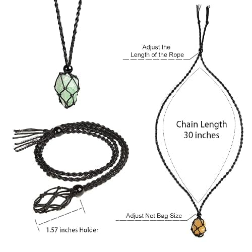 Anjiucc Natural Gemstone Crystal Pendant Necklace Stone Holder Necklace Cord Hand-Woven Necklace with Adjustable Length for Women Men - A-Green Fluorite thumbnail 2