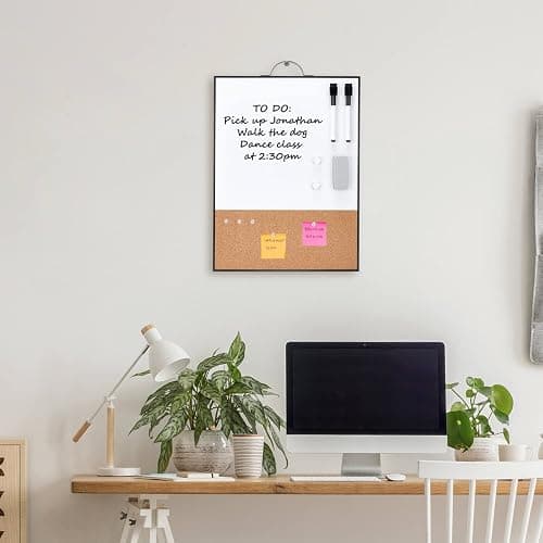 TSJ OFFICE Small Whiteboard Cork-Board - 16" X 12" Portable Aluminum Black Framed Magnetic Dry Erase Board, Small Bulletin Cork Board with Holder for Office, Home and School thumbnail 2