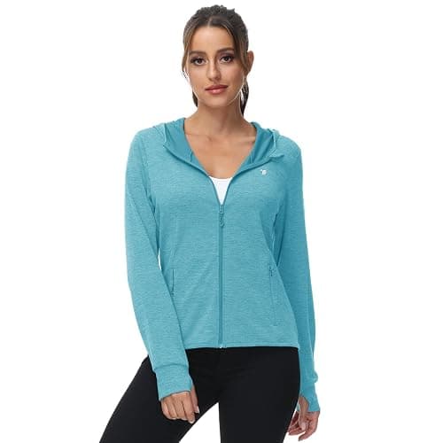 donhobo Damen Laufjacke Sportjacke Trainingsjacke Langarm Fitness Yoga Jacke Leicht Atmungsaktive Full Zip Sweatjacke mit Taschen Daumenloch - XS - Himmelblau thumbnail 3