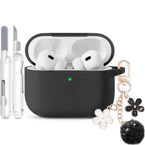 Soft Silicone Case for AirPods Pro 2nd/1st Generation, Protective Cases Cover with Cleaning Kit & Keychain, Compatible with AirPods Pro 2 for Women Girly, Anti-Scratch, Shockproof (Black) - Image 1