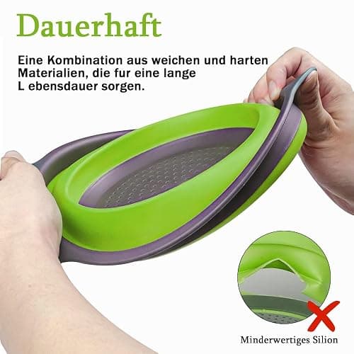 Surwin 2 Pcs Collapsible Colanders, Big Small Combination Silicone Colander, Foldable Filter Drain Baskets, Kitchen Strainer for Draining Pasta Fruits Vegetable Colanders (Blue,Set of 2) thumbnail 5