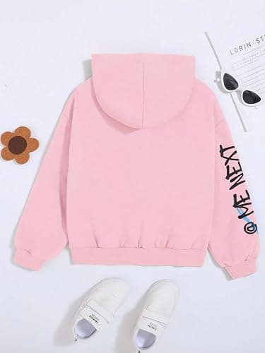 WDIRARA Girl's Cartoon Letter Graphic Hoodie Drop Shoulder Long Sleeve Pullover Sweatshirt thumbnail 2