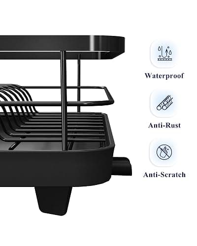 Kitsure Dish Drying Rack for Kitchen Counter, Stainless Steel Sink Organization and Storage Essentials with Cutlery Holder, Home and Appartment Decor, 12''W x 15.5''L, Black thumbnail 5