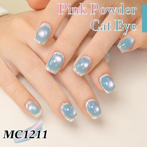 Double Rhythm 0.5 OZ Cat Eye Gel Polish with Magnet 15ML Holographic Glitter Shimmer Translucent Jelly Color Magnetic Nail Polish Salon DIY at Home (Fruit Teal Green-MC1211) thumbnail 3