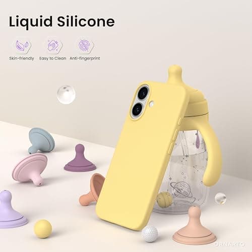 ORNARTO Compatible with iPhone 16 Case 6.1", Slim Liquid Silicone 3 Layers Full Covered Soft Gel Rubber Shockproof Phone Case, Protective Cover with Anti-Scratch Microfiber Lining-Buttercream Yellow thumbnail 3